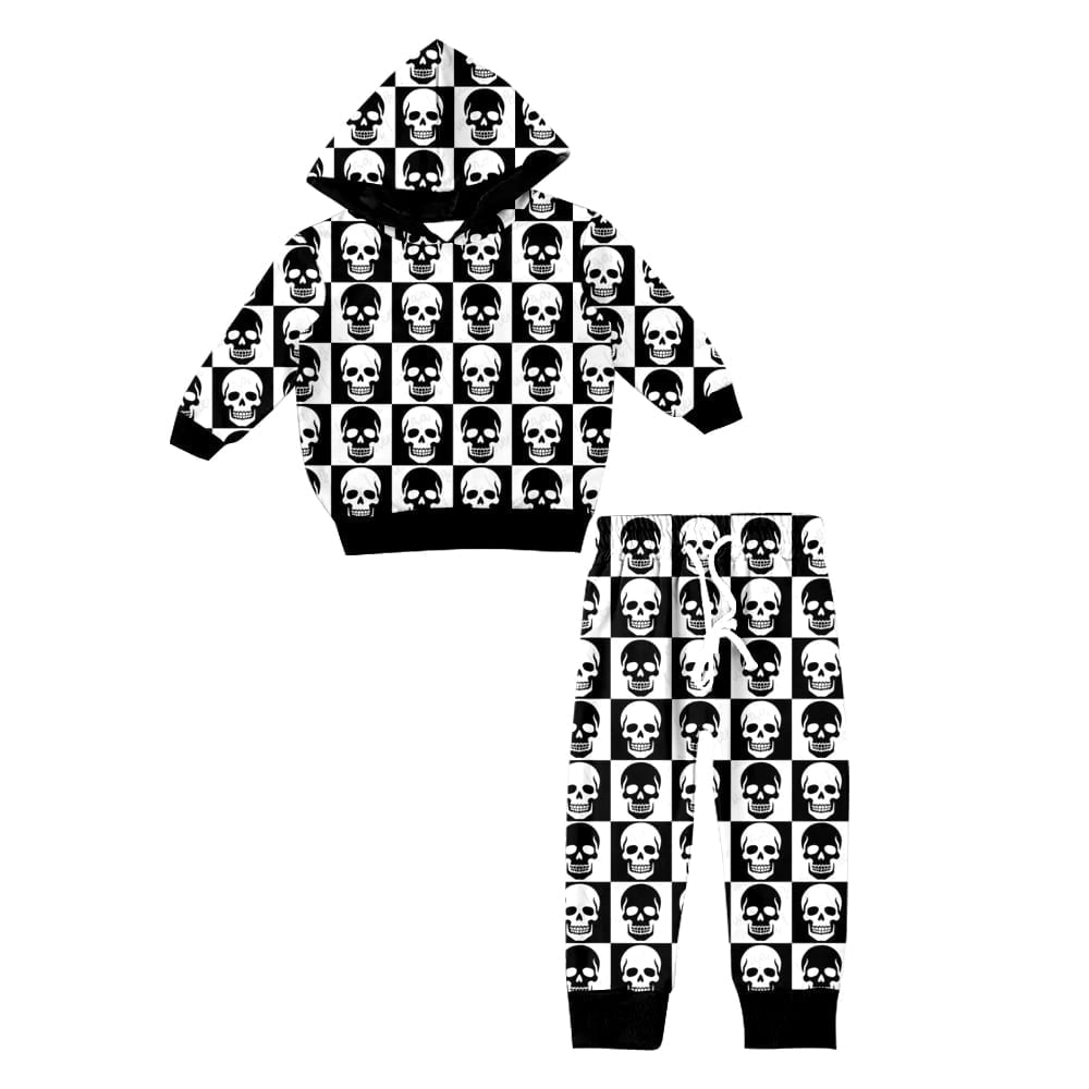 Preorder (moq 5)Baby Girls Black Ghost Hooded Top Pants Clothes Sets