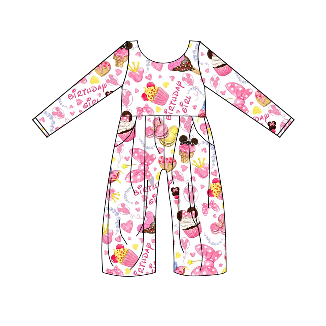 Baby Girls Pink Birthday Cake Cartoon Pants Jumpsuits Preorder(moq 5)