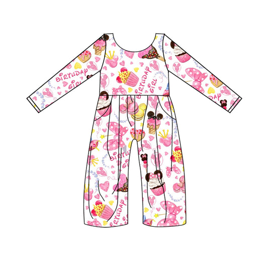 Baby Girls Pink Birthday Cake Cartoon Pants Jumpsuits Preorder(moq 5)