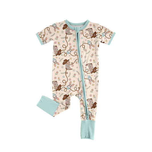 Infant Baby Girls Western Boots Flowers Zip Rompers preorder(moq 5)