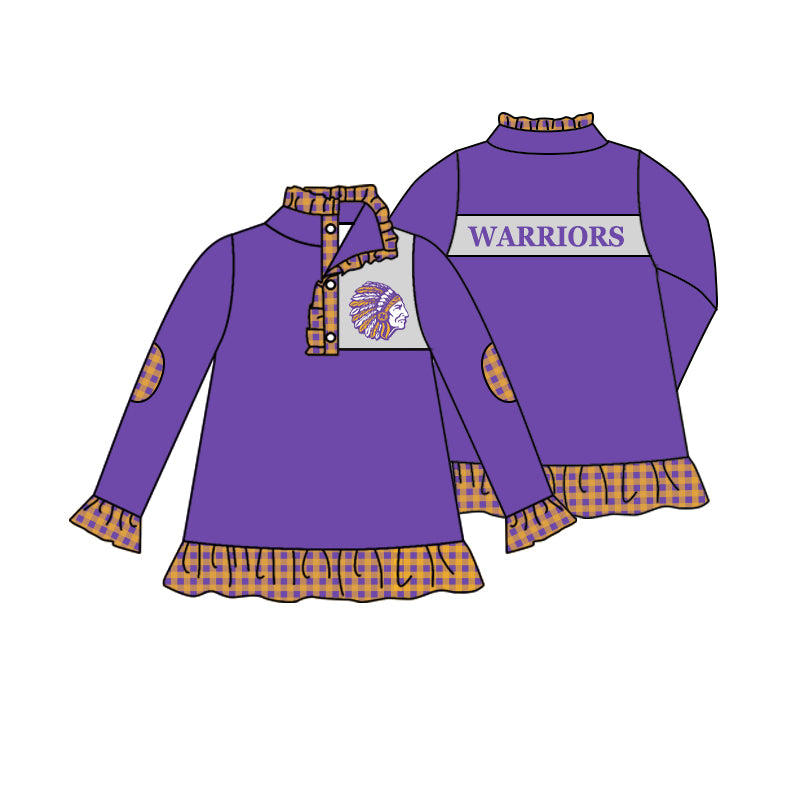 Team Baby Girls Long Sleeve Warriors Buttons Pullover Shirt Tops preorder(moq 5)