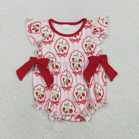 Baby Girls Pink Stripe Flowers Strawberry Ruffle Rompers
