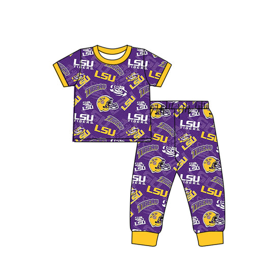 Preorder (moq 5)Baby Boys LSU Team Purple Shirt Top Pants Pajamas Clothes Sets
