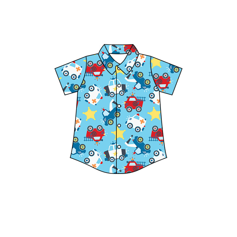 Baby Boys Blue Cars Tee Buttons Shirts Top preorder(moq 5)