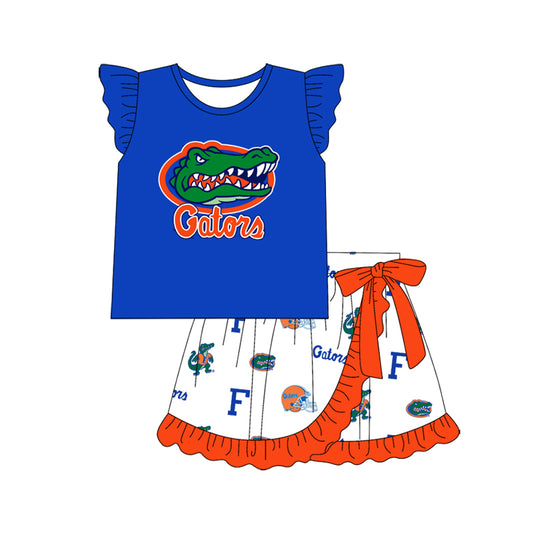 Preorder (moq 5)Baby Girls Gators Team Tee Top Ruffle Skirts Clothes Sets