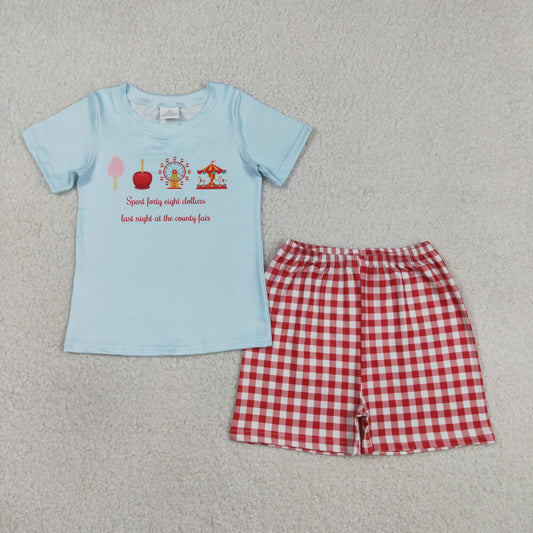 Baby Boys Blue Short Sleeves Parks Top Red Plaid Short Clothes Set