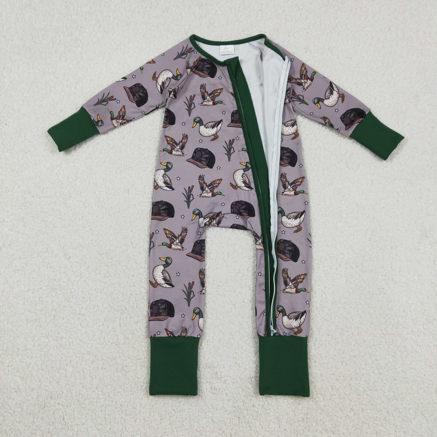 Baby Boys Camo Hats Ducks Hunting Two Way Zip Convertible Rompers