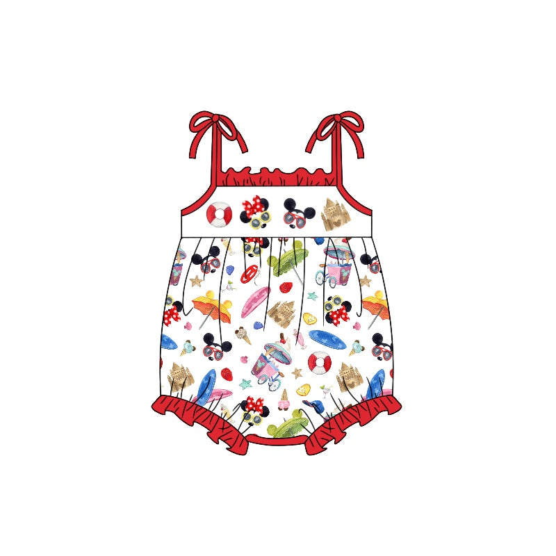 Baby Infant Girls Red Cartoon Castle Straps Rompers preorder(moq 5)