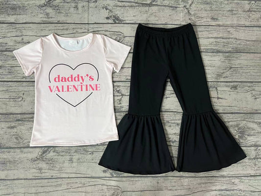 Baby Girls Daddy's Valentine Shirt Top Bell Pants Clothes Sets