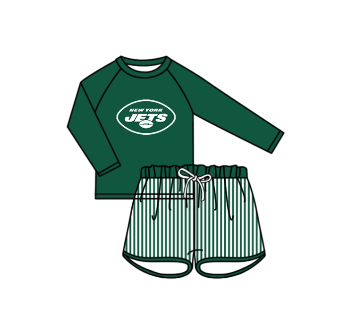 Preorder moq 5 Baby Boys New York Jets Long Sleeve Top Stripe Shorts Team Swimsuits