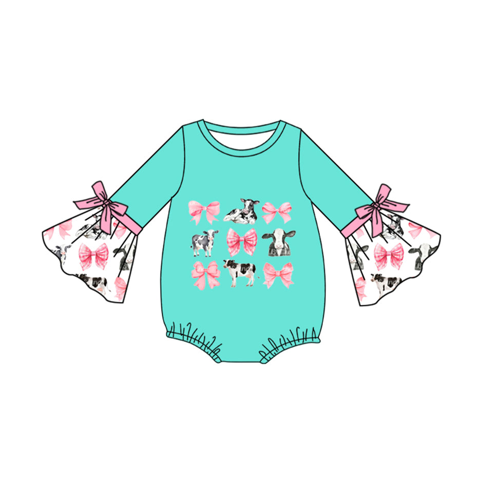 Baby Infant Girls Cow Bows Western Rompers preorder(moq 5)