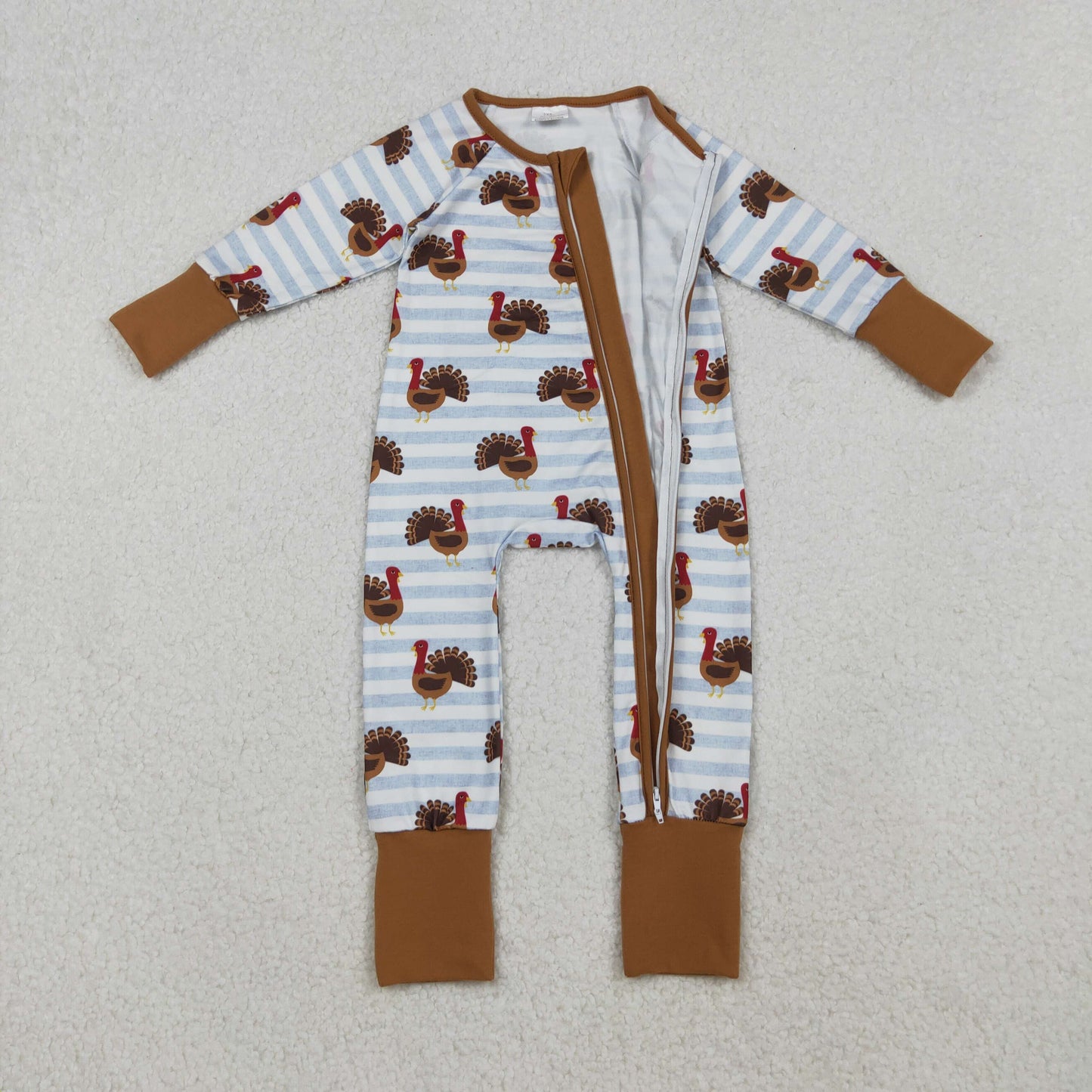 Baby Infant Boys Thanksgiving Turkey Stripe Zipper Footie Rompers