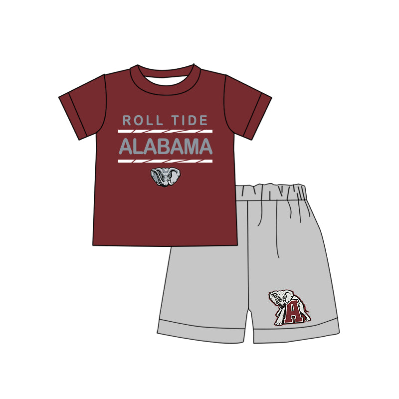 Preorder moq 5 Baby Boys Roll Tide Alabama Team Shirts Shorts Summer outfits sets