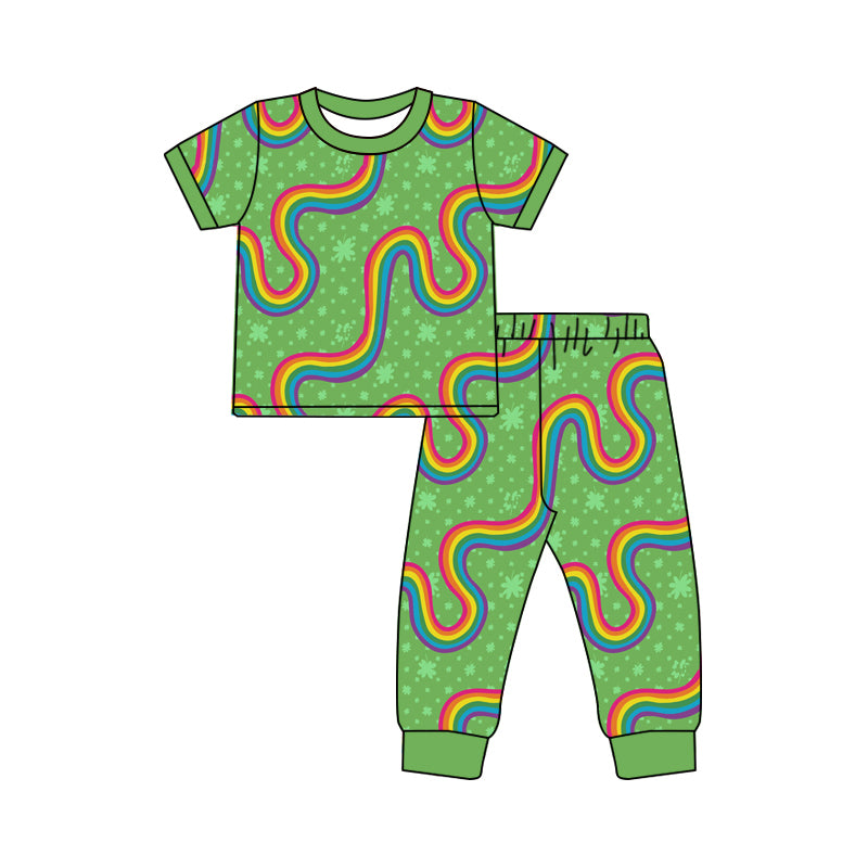 Boys St Patrick Day Quatrefoil Rainbow Top Pants Pajamas Clothing Sets preorder(MOQ 5)