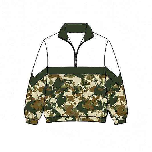 Preorder (moq 5)Baby Boys Green Deer Camo Hunting Zip Pullovers Top