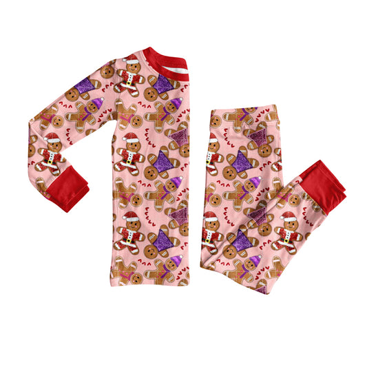 Preorder (moq 5)Baby Girls Gingerbread Hearts Christmas Pants Pajamas Sets