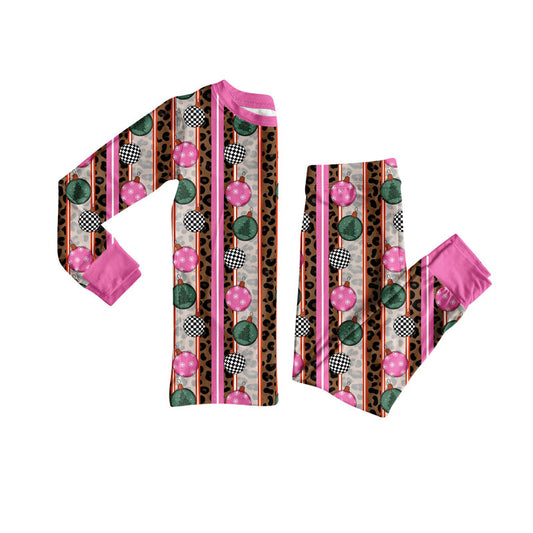 Preorder (moq 20)Baby Girls Bamboo Colorful Lights Stripe Christmas Pajamas Sets
