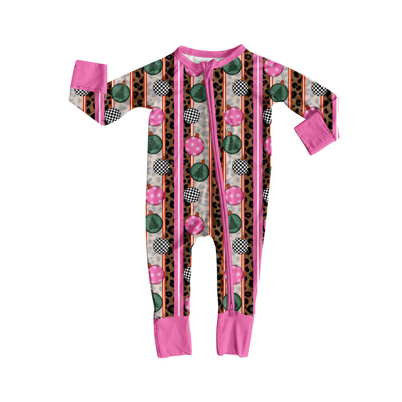 Preorder (moq 20)Baby Girls Bamboo Colorful Lights Stripe Christmas Zippy Footie Rompers