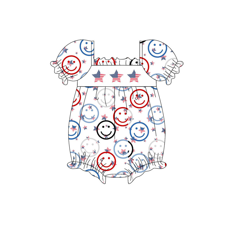 Preorder(moq 5)Baby Infant Girls 4th Of July Stars Smile Rompers