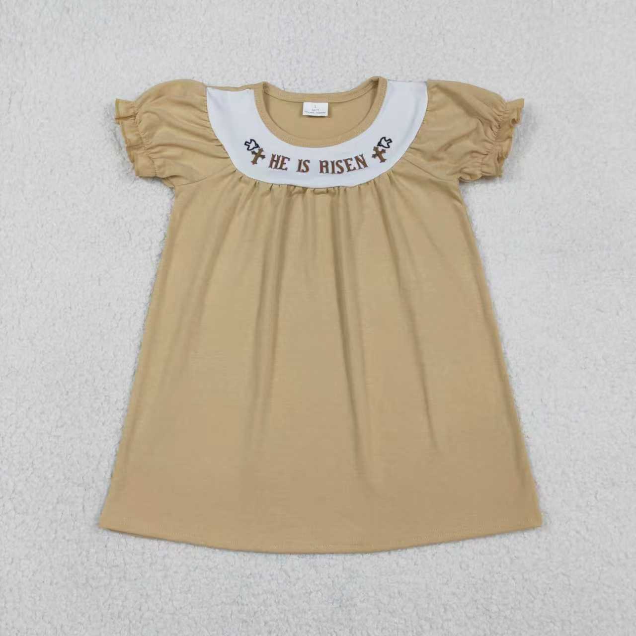 Sibling Baby Boys Girls Embroidery Crosses He is Risen Easter Clothes Sets Knee Length Dress