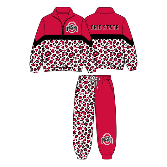 Preorder(moq 5)Baby Boys Ohio State Zip Pullover Pockets Joggers Team Clothes Sets