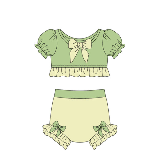 Preorder (moq 5)Baby Girls Light Green Princess Top Two Pieces Swimsuits