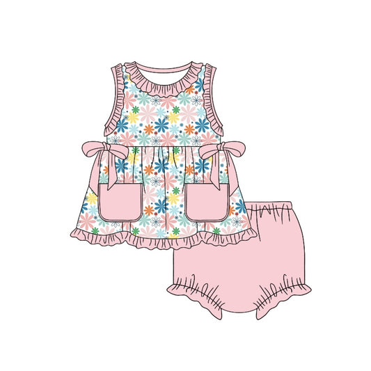 Baby Girls Toddler Pink Flowers Bows Tunic Top Bummie Sets preorder(moq 5)