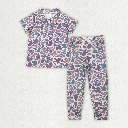 Baby Boys Southern Lavender Camo Button Polo Shirt Pocket Leggings Clothes Set