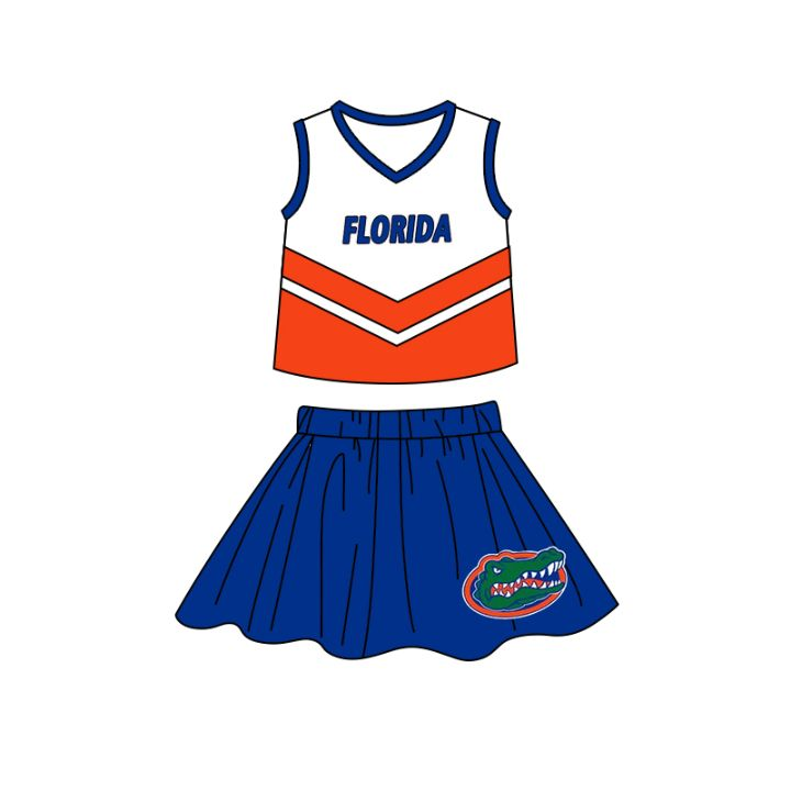 Preorder (moq 5)Baby Girls Florida Cheer Team Top Skirts Clothes Sets