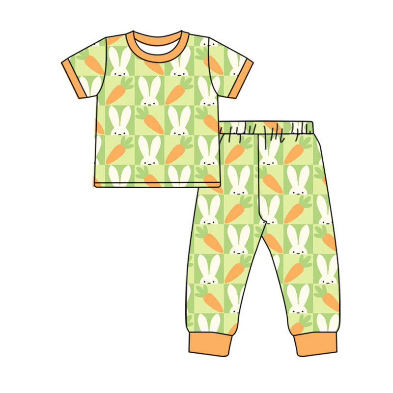 Pre-order(moq5) Boys Clothes High-Quality Easter Bunny Print  Short Sleeve Long Pants Pajama Set