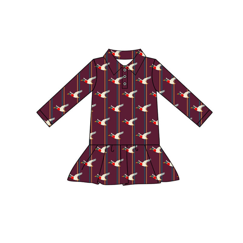 Preorder(moq 5) Baby Girls Ducks Plaid Button Ruffle Knee Length Dresses