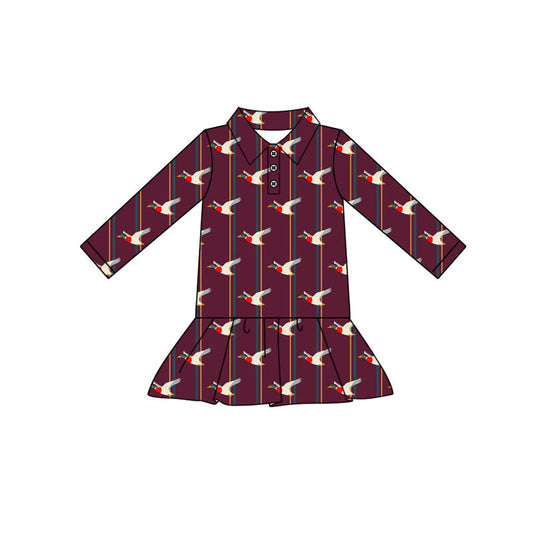 Preorder(moq 5) Baby Girls Ducks Plaid Button Ruffle Knee Length Dresses