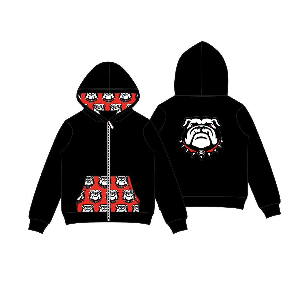 Preorder (moq 5)Baby Boys Black Bulldogs Team Pocket Zipper Hoodies Tops