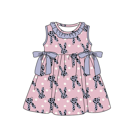 Preorder moq 5 Baby Girls Sleeveless Rabbit Flowers Easter Knee Length Dresses