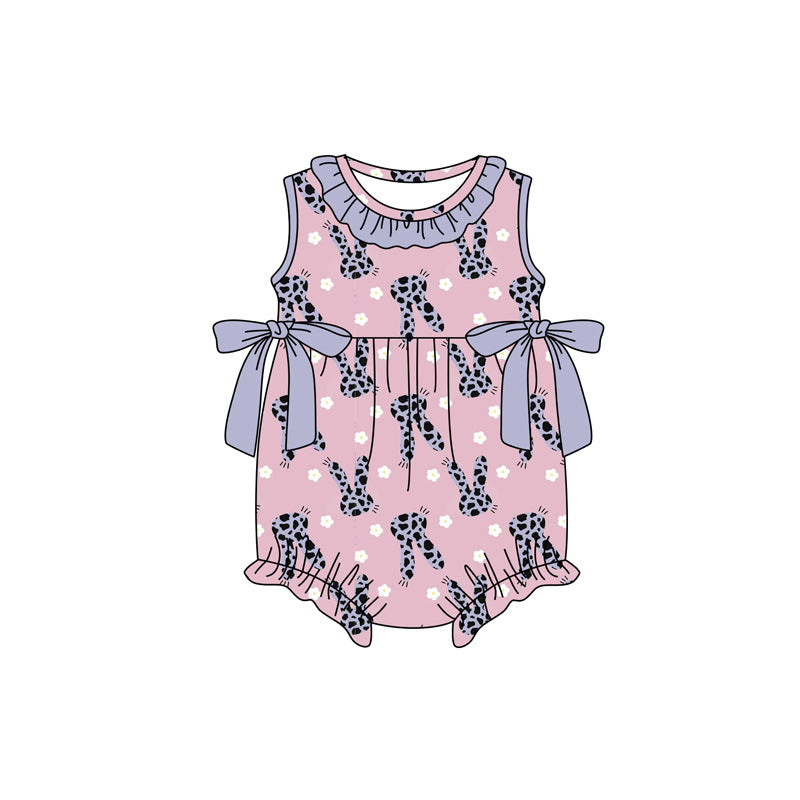 Preorder (moq 5)Baby Girls Sleeveless Rabbit Flowers Easter Ruffle Rompers