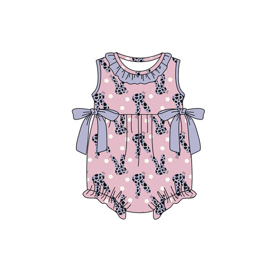 Preorder (moq 5)Baby Girls Sleeveless Rabbit Flowers Easter Ruffle Rompers