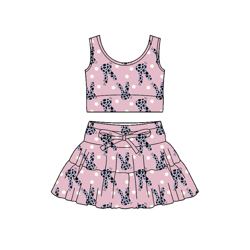 Preorder moq 5 Baby Girls Sleeveless Rabbit Flowers Vest Top Skirt Shorts Easter Clothes Sets