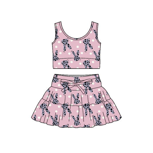 Preorder moq 5 Baby Girls Sleeveless Rabbit Flowers Vest Top Skirt Shorts Easter Clothes Sets