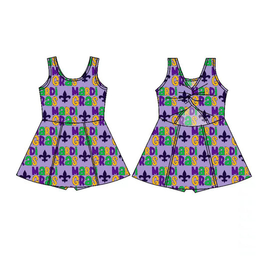 Preorder(moq 5) Baby Girls Sleeveless Mardigras Anchors Plaid Shorts Knee Length Dresses