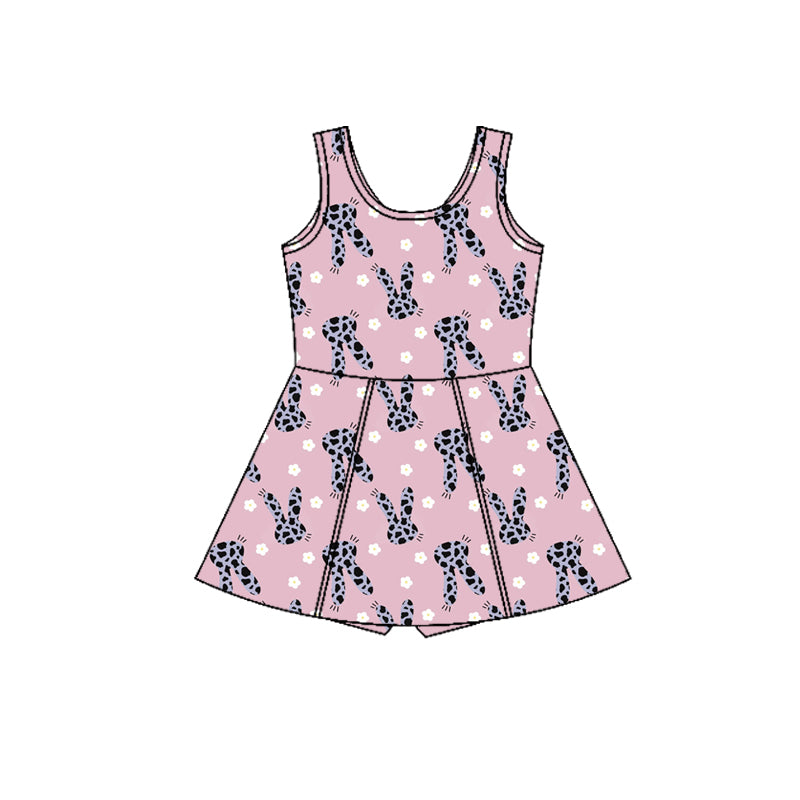Preorder moq 5 Baby Girls Sleeveless Rabbit Flowers Shorts Easter Knee Length Dresses