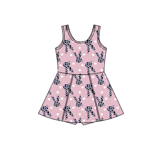 Preorder moq 5 Baby Girls Sleeveless Rabbit Flowers Shorts Easter Knee Length Dresses