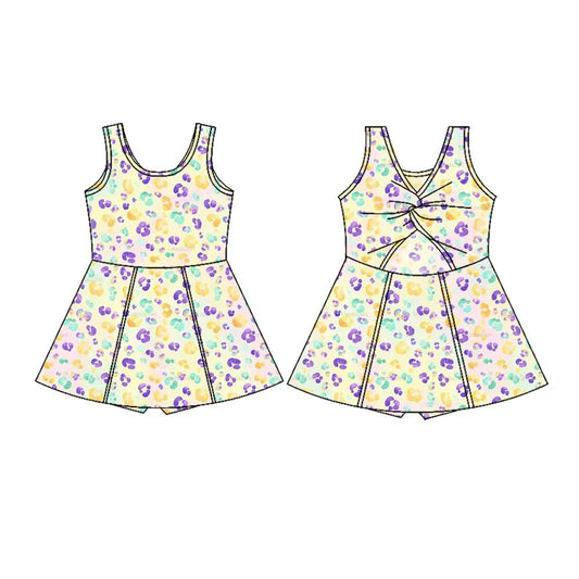 Preorder(moq 5) Baby Girls Sleeveless Mardigras Leopard Shorts Knee Length Dresses