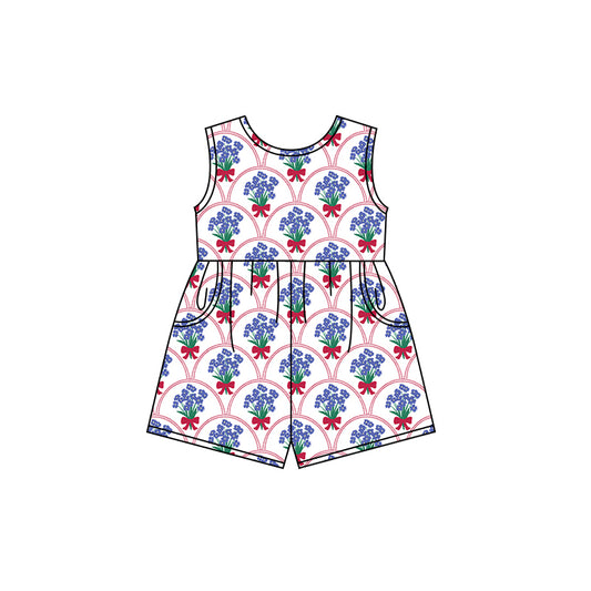 Preorder (moq 5)Baby Girls Blue Flowers Bows Shorts Summer Jumpsuits