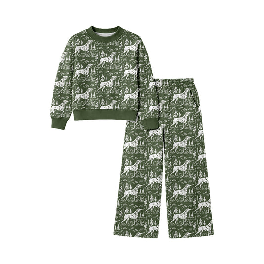 Preorder (moq 5)Baby Girls Dogs Ducks Shirt Pockets Flare Pant Hunting Clothes Sets