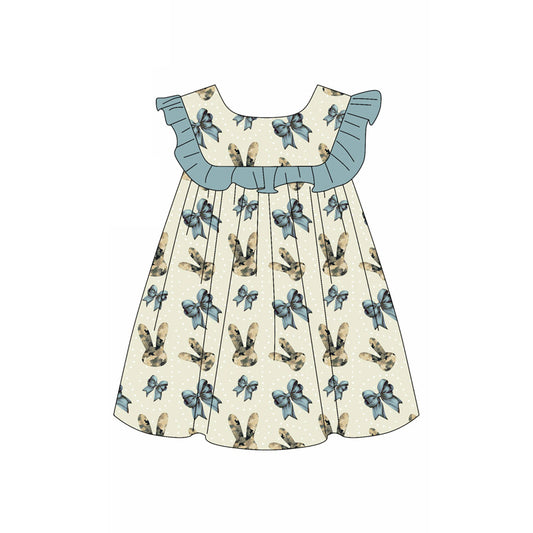 Preorder moq 5 Baby Girls Sleeveless Camo Rabbit Bows Easter Knee Length Dresses