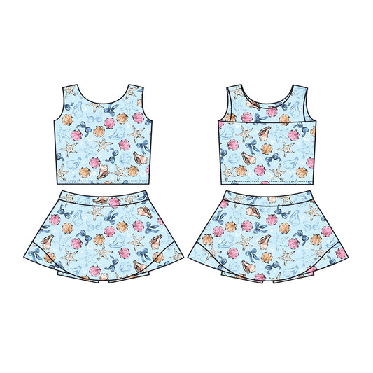 Preorder moq 5 Baby Girls Sleeveless Sea World Vest Top Skirt Shorts Clothes Set