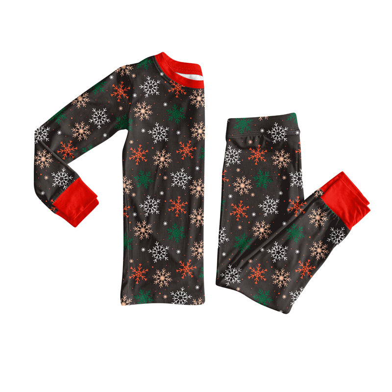 Preorder (moq 20)Baby Girls Bamboo Colorful Snowflake Stars Christmas Pajamas Sets