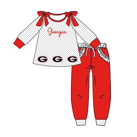 Preorder (moq 5)Baby Girls Polka Dots G Tunic Pockets Jogger Team Clothes Sets