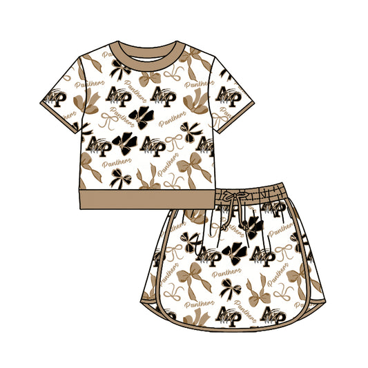 Preorder (moq 5)Baby Girls Bows Panthers Top Skirt Short Team Clothes Set