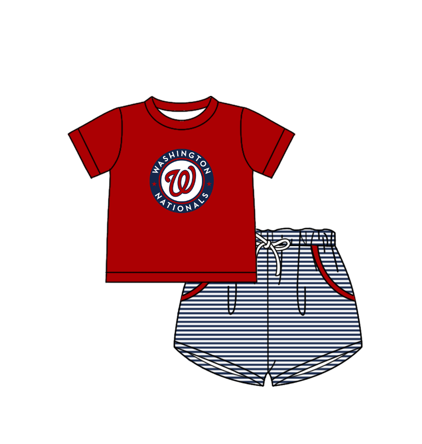 Preorder (moq 5)Baby Boys Washington Shirt Top Pockets Stripe Short Team Clothes Set